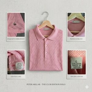 Peter Millar The Club Pelican Pink Diamond Knit Polo Shirt Mens Large